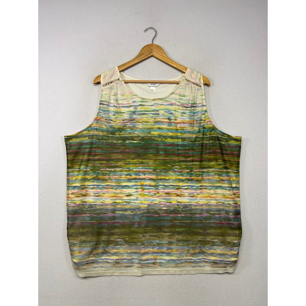 Artistic Watercolor CJ Banks Womens 3X Multi Color Layered Mesh Tank Top Blouse